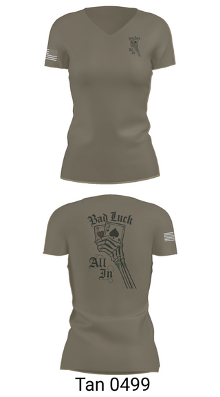 Womens Short Sleeve Vneck Shirt, 4th plt bad luck, Army, Teamtime, Team time, sublimation, custom sports apparel, team uniforms, spirit wear, spiritwear, sports uniforms, custom shirts, team store, custom team store, fundraiser sports, apparel fundraiser