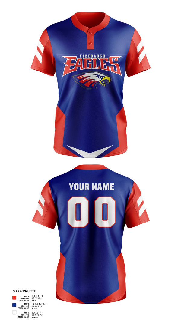 Two Button Softball Jersey, Firebaugh eagles, Softball, Teamtime, Team time, sublimation, custom sports apparel, team uniforms, spirit wear, spiritwear, sports uniforms, custom shirts, team store, custom team store, fundraiser sports, apparel fundraiser