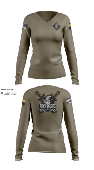 Womens Long Sleeve Vneck Shirt, B Co 832nd OD BN, , Teamtime, Team time, sublimation, custom sports apparel, team uniforms, spirit wear, spiritwear, sports uniforms, custom shirts, team store, custom team store, fundraiser sports, apparel fundraiser