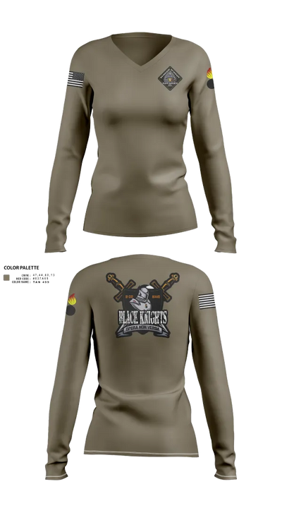 B Co 832nd OD BN 19793865 Women's Long Sleeve V-neck Shirt - 23
