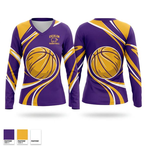 Womens Long Sleeve Vneck Shirt, Escalon Cougars, Men's Basketball, Teamtime, Team time, sublimation, custom sports apparel, team uniforms, spirit wear, spiritwear, sports uniforms, custom shirts, team store, custom team store, fundraiser sports, apparel fundraiser