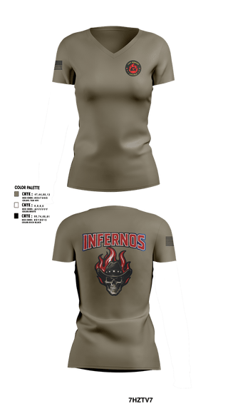 Womens Short Sleeve Vneck Shirt, 1st Squad Infernos, Army, Teamtime, Team time, sublimation, custom sports apparel, team uniforms, spirit wear, spiritwear, sports uniforms, custom shirts, team store, custom team store, fundraiser sports, apparel fundraiser