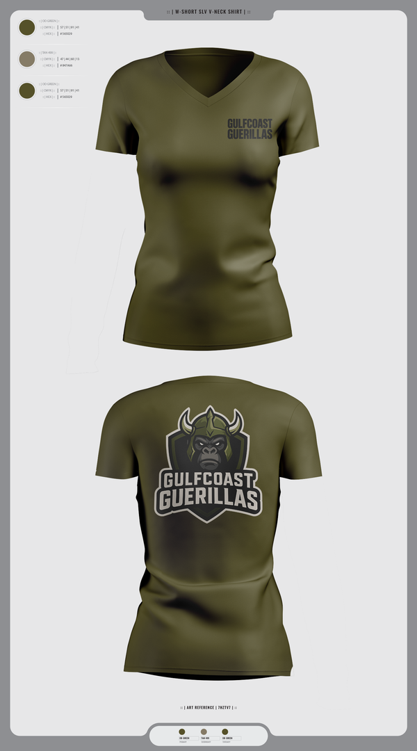 Womens Short Sleeve Vneck Shirt, Gulfcoast Guerillas, , Teamtime, Team time, sublimation, custom sports apparel, team uniforms, spirit wear, spiritwear, sports uniforms, custom shirts, team store, custom team store, fundraiser sports, apparel fundraiser