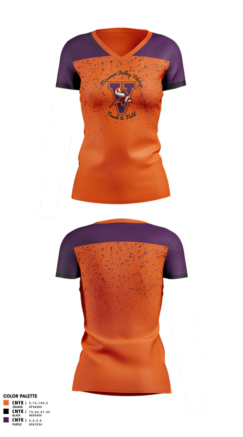 Womens Short Sleeve Vneck Shirt, Missouri Valley College Track & Field, Track & Field, Teamtime, Team time, sublimation, custom sports apparel, team uniforms, spirit wear, spiritwear, sports uniforms, custom shirts, team store, custom team store, fundraiser sports, apparel fundraiser