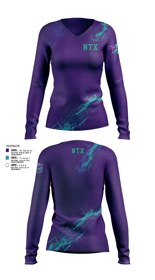 Womens Long Sleeve Vneck Shirt, NTX BATTIES, Softball, Teamtime, Team time, sublimation, custom sports apparel, team uniforms, spirit wear, spiritwear, sports uniforms, custom shirts, team store, custom team store, fundraiser sports, apparel fundraiser