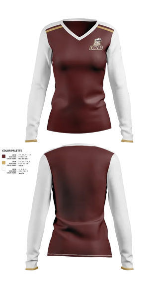 Womens Long Sleeve Vneck Shirt, Pymatuning Valley Lakers, Spirit Store, Teamtime, Team time, sublimation, custom sports apparel, team uniforms, spirit wear, spiritwear, sports uniforms, custom shirts, team store, custom team store, fundraiser sports, apparel fundraiser