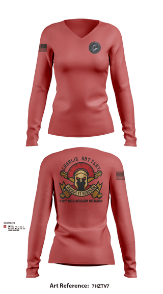 Womens Long Sleeve Vneck Shirt, Charlie Battery 2-114th FA, , Teamtime, Team time, sublimation, custom sports apparel, team uniforms, spirit wear, spiritwear, sports uniforms, custom shirts, team store, custom team store, fundraiser sports, apparel fundraiser