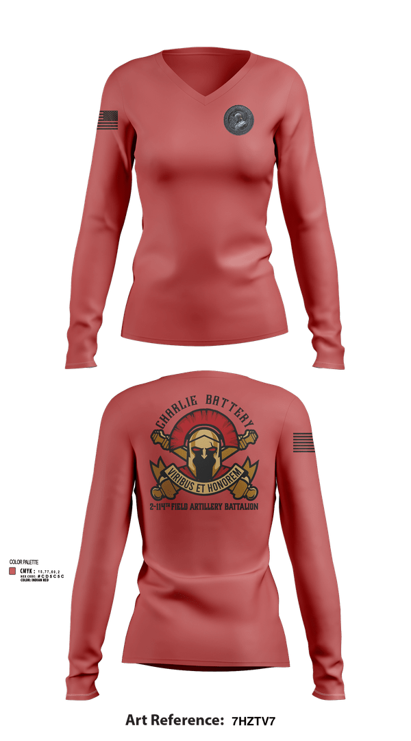 Womens Long Sleeve Vneck Shirt, Charlie Battery 2-114th FA, , Teamtime, Team time, sublimation, custom sports apparel, team uniforms, spirit wear, spiritwear, sports uniforms, custom shirts, team store, custom team store, fundraiser sports, apparel fundraiser