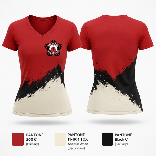 Womens Short Sleeve Vneck Shirt, ROC Boxing, Wrestling, Teamtime, Team time, sublimation, custom sports apparel, team uniforms, spirit wear, spiritwear, sports uniforms, custom shirts, team store, custom team store, fundraiser sports, apparel fundraiser