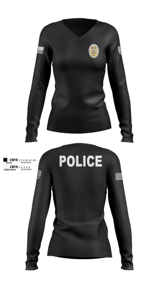 Womens Long Sleeve Vneck Shirt, Angier Police Department, Police, Teamtime, Team time, sublimation, custom sports apparel, team uniforms, spirit wear, spiritwear, sports uniforms, custom shirts, team store, custom team store, fundraiser sports, apparel fundraiser