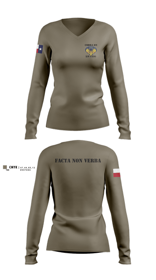 Womens Long Sleeve Vneck Shirt, 3BN/6BDE Cobras, Army, Teamtime, Team time, sublimation, custom sports apparel, team uniforms, spirit wear, spiritwear, sports uniforms, custom shirts, team store, custom team store, fundraiser sports, apparel fundraiser