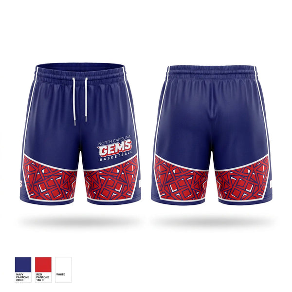 Mens Basketball Shorts, NC LADY GEMS, Women's Basketball, Teamtime, Team time, sublimation, custom sports apparel, team uniforms, spirit wear, spiritwear, sports uniforms, custom shirts, team store, custom team store, fundraiser sports, apparel fundraiser
