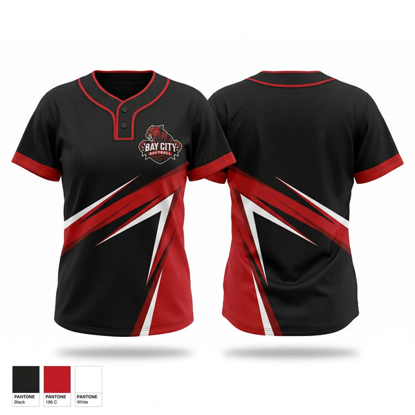 Two Button Softball Jersey, Bay City Panthers, Softball, Teamtime, Team time, sublimation, custom sports apparel, team uniforms, spirit wear, spiritwear, sports uniforms, custom shirts, team store, custom team store, fundraiser sports, apparel fundraiser