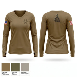 Womens Long Sleeve Vneck Shirt, 138th Chem Co, Army, Teamtime, Team time, sublimation, custom sports apparel, team uniforms, spirit wear, spiritwear, sports uniforms, custom shirts, team store, custom team store, fundraiser sports, apparel fundraiser