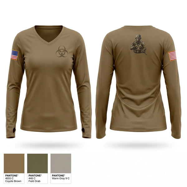 Womens Long Sleeve Vneck Shirt, 138th Chem Co, Army, Teamtime, Team time, sublimation, custom sports apparel, team uniforms, spirit wear, spiritwear, sports uniforms, custom shirts, team store, custom team store, fundraiser sports, apparel fundraiser