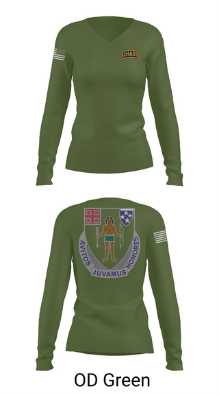 Womens Long Sleeve Vneck Shirt, Chaos Company, 1-182 Infantry, , Teamtime, Team time, sublimation, custom sports apparel, team uniforms, spirit wear, spiritwear, sports uniforms, custom shirts, team store, custom team store, fundraiser sports, apparel fundraiser