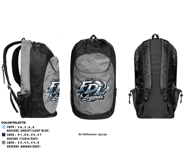 Gear Bag, Fort Dodge Legends, Baseball, Teamtime, Team time, sublimation, custom sports apparel, team uniforms, spirit wear, spiritwear, sports uniforms, custom shirts, team store, custom team store, fundraiser sports, apparel fundraiser