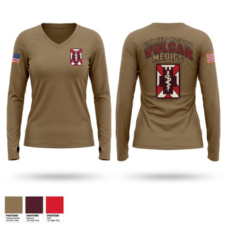 Womens Long Sleeve Vneck Shirt, 75th Field Hospital, Army, Teamtime, Team time, sublimation, custom sports apparel, team uniforms, spirit wear, spiritwear, sports uniforms, custom shirts, team store, custom team store, fundraiser sports, apparel fundraiser