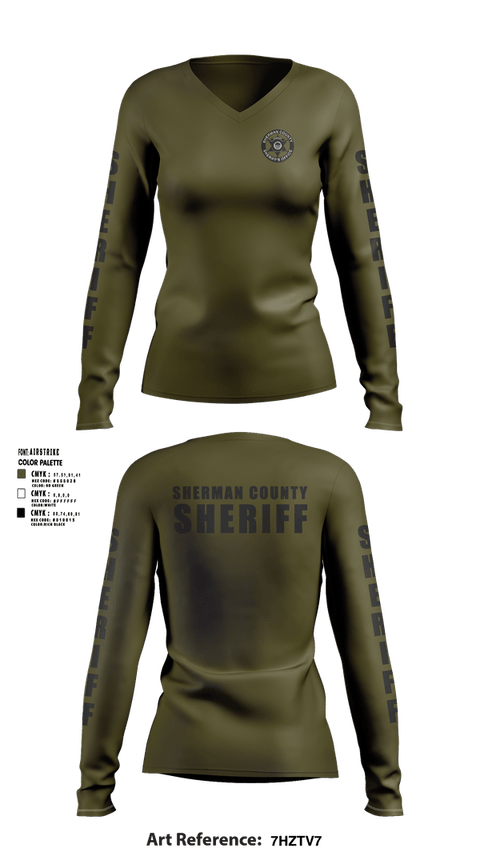 Womens Long Sleeve Vneck Shirt, Sherman Co SO Kansas, Police, Teamtime, Team time, sublimation, custom sports apparel, team uniforms, spirit wear, spiritwear, sports uniforms, custom shirts, team store, custom team store, fundraiser sports, apparel fundraiser
