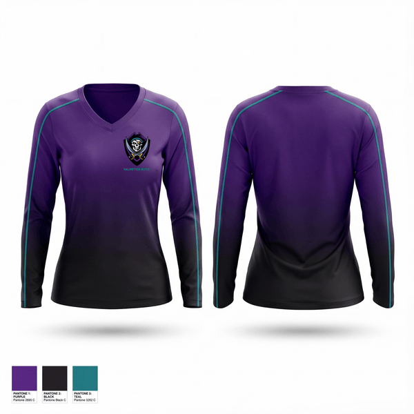 Womens Long Sleeve Vneck Shirt, Valmeyer Bucs, Baseball, Teamtime, Team time, sublimation, custom sports apparel, team uniforms, spirit wear, spiritwear, sports uniforms, custom shirts, team store, custom team store, fundraiser sports, apparel fundraiser