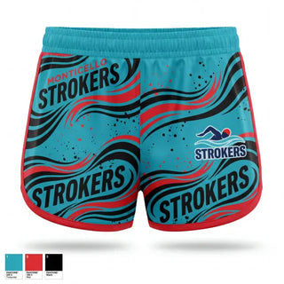 Womens Shorts, Monticello Strokers Swim Team, Swimming, Teamtime, Team time, sublimation, custom sports apparel, team uniforms, spirit wear, spiritwear, sports uniforms, custom shirts, team store, custom team store, fundraiser sports, apparel fundraiser
