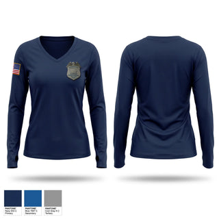 Womens Long Sleeve Vneck Shirt, Davenport Union of Professional Police, Police, Teamtime, Team time, sublimation, custom sports apparel, team uniforms, spirit wear, spiritwear, sports uniforms, custom shirts, team store, custom team store, fundraiser sports, apparel fundraiser