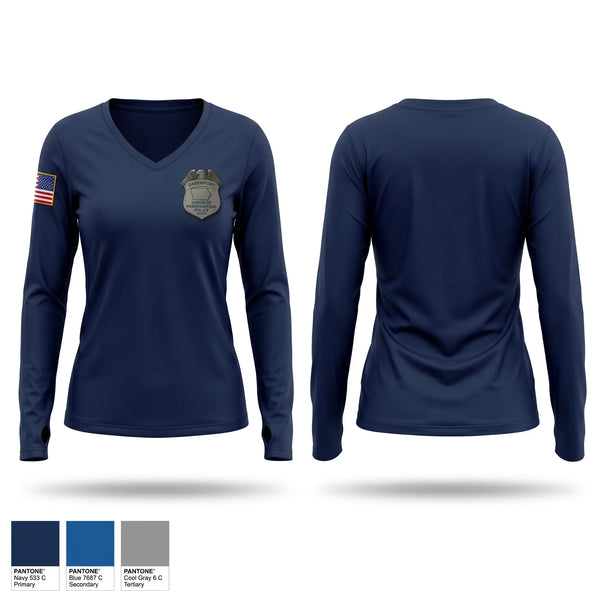 Womens Long Sleeve Vneck Shirt, Davenport Union of Professional Police, Police, Teamtime, Team time, sublimation, custom sports apparel, team uniforms, spirit wear, spiritwear, sports uniforms, custom shirts, team store, custom team store, fundraiser sports, apparel fundraiser