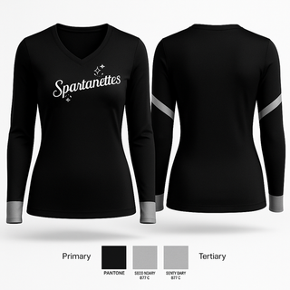 Womens Long Sleeve Vneck Shirt, Shade Spartanettes (not cheer we are dance team), Cheer, Teamtime, Team time, sublimation, custom sports apparel, team uniforms, spirit wear, spiritwear, sports uniforms, custom shirts, team store, custom team store, fundraiser sports, apparel fundraiser