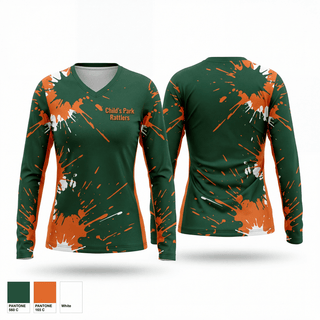 Womens Long Sleeve Vneck Shirt, Child's park rattlets, , Teamtime, Team time, sublimation, custom sports apparel, team uniforms, spirit wear, spiritwear, sports uniforms, custom shirts, team store, custom team store, fundraiser sports, apparel fundraiser