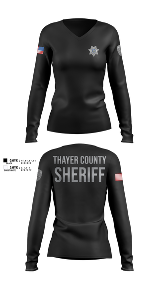 Womens Long Sleeve Vneck Shirt, Thayer County Sheriff, Police, Teamtime, Team time, sublimation, custom sports apparel, team uniforms, spirit wear, spiritwear, sports uniforms, custom shirts, team store, custom team store, fundraiser sports, apparel fundraiser