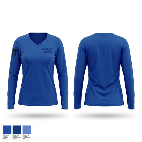 Womens Long Sleeve Vneck Shirt, Scruggs Rescue, EMS/EMT, Teamtime, Team time, sublimation, custom sports apparel, team uniforms, spirit wear, spiritwear, sports uniforms, custom shirts, team store, custom team store, fundraiser sports, apparel fundraiser