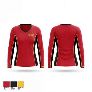 Womens Long Sleeve Vneck Shirt, Lewis Chapel Cardinals, Baseball, Teamtime, Team time, sublimation, custom sports apparel, team uniforms, spirit wear, spiritwear, sports uniforms, custom shirts, team store, custom team store, fundraiser sports, apparel fundraiser