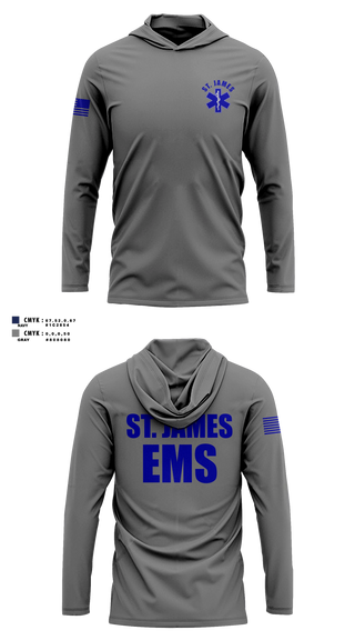 Long Sleeve hooded sunshirt, St. James EMS, EMS/EMT, Teamtime, Team time, sublimation, custom sports apparel, team uniforms, spirit wear, spiritwear, sports uniforms, custom shirts, team store, custom team store, fundraiser sports, apparel fundraiser