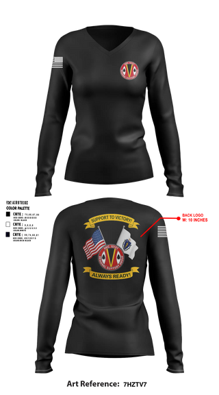 Womens Long Sleeve Vneck Shirt, HHC 151st RSG, Army, Teamtime, Team time, sublimation, custom sports apparel, team uniforms, spirit wear, spiritwear, sports uniforms, custom shirts, team store, custom team store, fundraiser sports, apparel fundraiser