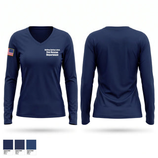 Womens Long Sleeve Vneck Shirt, Boiling Spring Lakes Fire Rescue Department, Fire Department, Teamtime, Team time, sublimation, custom sports apparel, team uniforms, spirit wear, spiritwear, sports uniforms, custom shirts, team store, custom team store, fundraiser sports, apparel fundraiser
