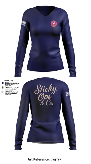Womens Long Sleeve Vneck Shirt, STICKY OPS & CO., , Teamtime, Team time, sublimation, custom sports apparel, team uniforms, spirit wear, spiritwear, sports uniforms, custom shirts, team store, custom team store, fundraiser sports, apparel fundraiser