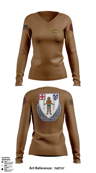 Womens Long Sleeve Vneck Shirt, Chaos Company, 1-182 Infantry, , Teamtime, Team time, sublimation, custom sports apparel, team uniforms, spirit wear, spiritwear, sports uniforms, custom shirts, team store, custom team store, fundraiser sports, apparel fundraiser
