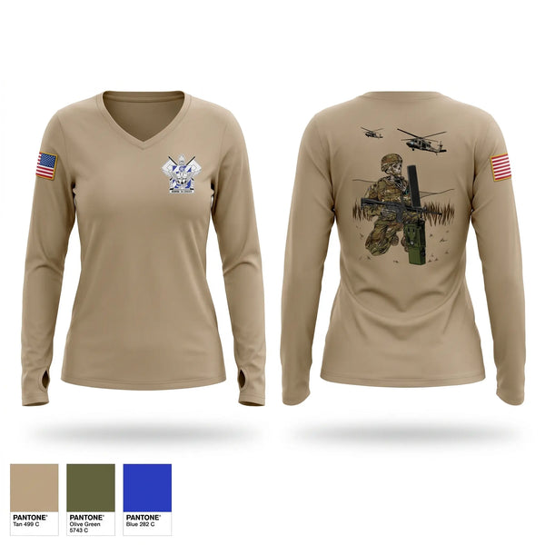Womens Long Sleeve Vneck Shirt, 4-3 HHC, Army, Teamtime, Team time, sublimation, custom sports apparel, team uniforms, spirit wear, spiritwear, sports uniforms, custom shirts, team store, custom team store, fundraiser sports, apparel fundraiser
