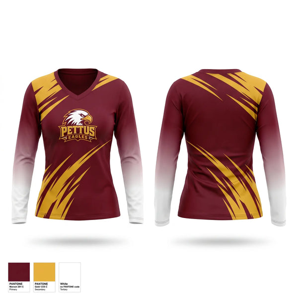 Womens Long Sleeve Vneck Shirt, Pettus Eagles, , Teamtime, Team time, sublimation, custom sports apparel, team uniforms, spirit wear, spiritwear, sports uniforms, custom shirts, team store, custom team store, fundraiser sports, apparel fundraiser