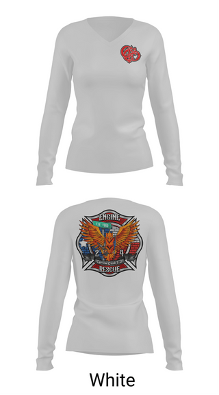 Womens Long Sleeve Vneck Shirt, Cy Creek Fire 24, Fire Department, Teamtime, Team time, sublimation, custom sports apparel, team uniforms, spirit wear, spiritwear, sports uniforms, custom shirts, team store, custom team store, fundraiser sports, apparel fundraiser