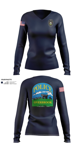 Womens Long Sleeve Vneck Shirt, Overbrook Police Department, Police, Teamtime, Team time, sublimation, custom sports apparel, team uniforms, spirit wear, spiritwear, sports uniforms, custom shirts, team store, custom team store, fundraiser sports, apparel fundraiser