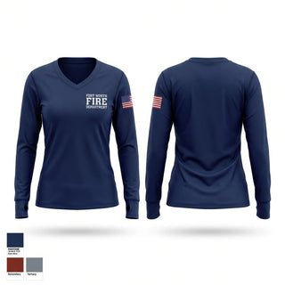 Womens Long Sleeve Vneck Shirt, fort worth fire department, Fire Department, Teamtime, Team time, sublimation, custom sports apparel, team uniforms, spirit wear, spiritwear, sports uniforms, custom shirts, team store, custom team store, fundraiser sports, apparel fundraiser