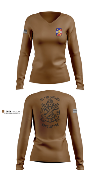 Womens Long Sleeve Vneck Shirt, DET 1 HSC 340TH BSB, Army, Teamtime, Team time, sublimation, custom sports apparel, team uniforms, spirit wear, spiritwear, sports uniforms, custom shirts, team store, custom team store, fundraiser sports, apparel fundraiser