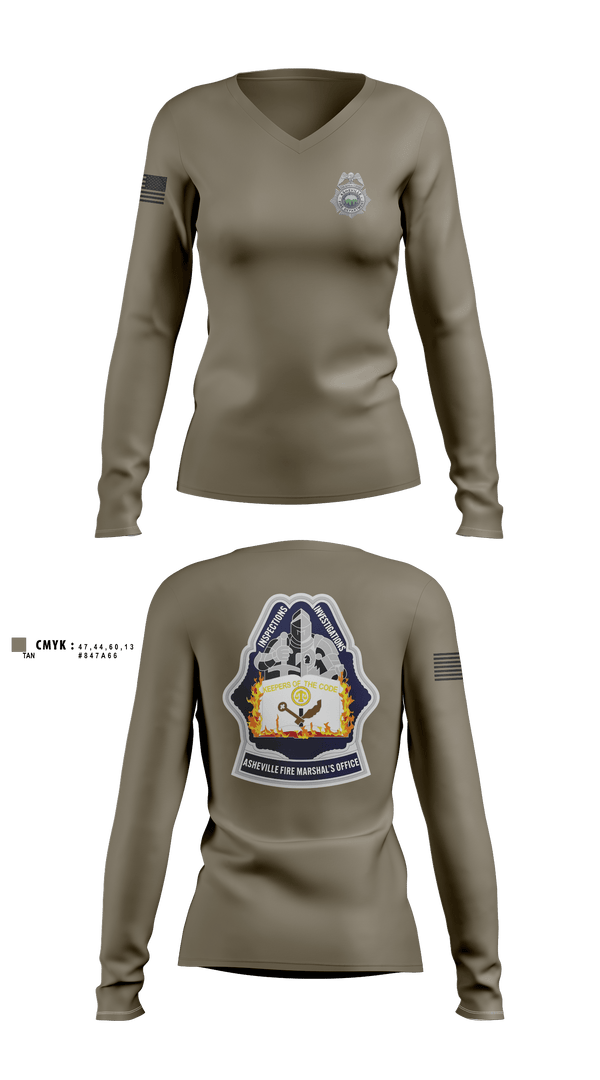 Womens Long Sleeve Vneck Shirt, Asheville Fire Marshal’s Office, Fire Department, Teamtime, Team time, sublimation, custom sports apparel, team uniforms, spirit wear, spiritwear, sports uniforms, custom shirts, team store, custom team store, fundraiser sports, apparel fundraiser