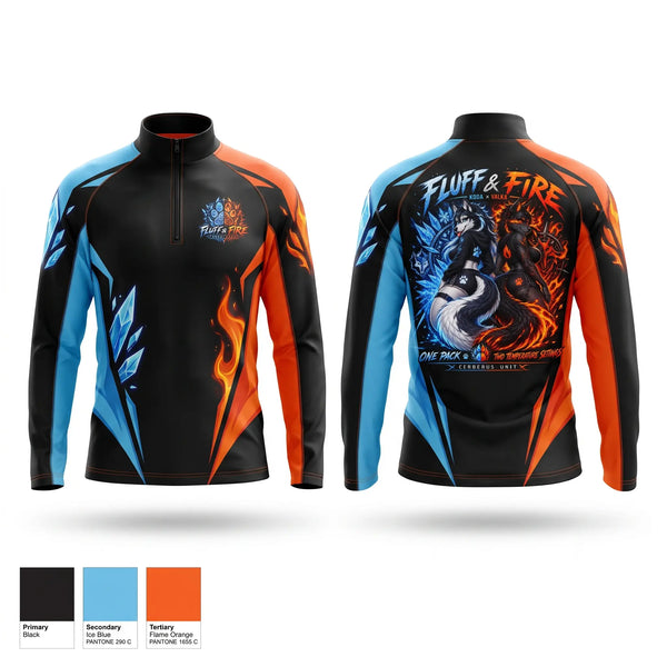 Quarter Zip Jacket, Fluff and fire, E-Sports, Teamtime, Team time, sublimation, custom sports apparel, team uniforms, spirit wear, spiritwear, sports uniforms, custom shirts, team store, custom team store, fundraiser sports, apparel fundraiser