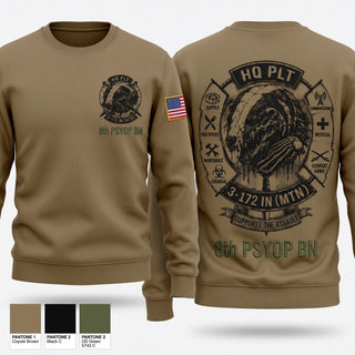 Crew Neck Sweatshirt, 8th PSYOP BN, Army, Teamtime, Team time, sublimation, custom sports apparel, team uniforms, spirit wear, spiritwear, sports uniforms, custom shirts, team store, custom team store, fundraiser sports, apparel fundraiser
