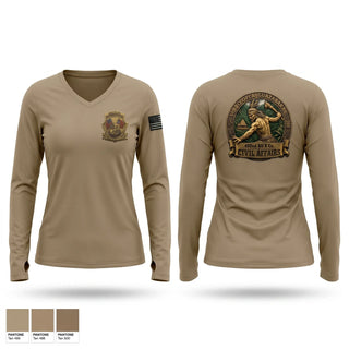 Womens Long Sleeve Vneck Shirt, 402nd CA BN B Co, Army, Teamtime, Team time, sublimation, custom sports apparel, team uniforms, spirit wear, spiritwear, sports uniforms, custom shirts, team store, custom team store, fundraiser sports, apparel fundraiser