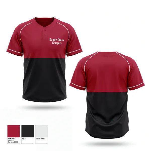 Two Button Softball Jersey, Sandy Creek Cougars, Softball, Teamtime, Team time, sublimation, custom sports apparel, team uniforms, spirit wear, spiritwear, sports uniforms, custom shirts, team store, custom team store, fundraiser sports, apparel fundraiser