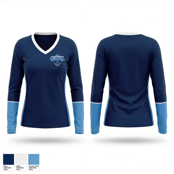 Womens Long Sleeve Vneck Shirt, Bombers, Baseball, Teamtime, Team time, sublimation, custom sports apparel, team uniforms, spirit wear, spiritwear, sports uniforms, custom shirts, team store, custom team store, fundraiser sports, apparel fundraiser