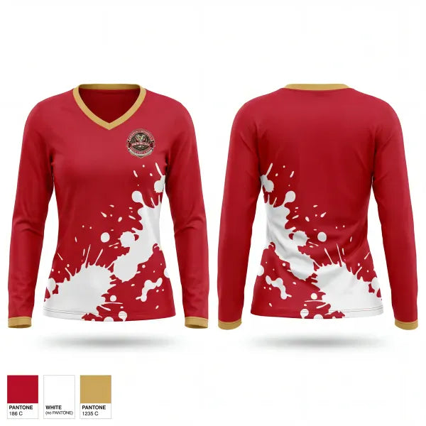 Womens Long Sleeve Vneck Shirt, BU Questrom Drinking Team, , Teamtime, Team time, sublimation, custom sports apparel, team uniforms, spirit wear, spiritwear, sports uniforms, custom shirts, team store, custom team store, fundraiser sports, apparel fundraiser